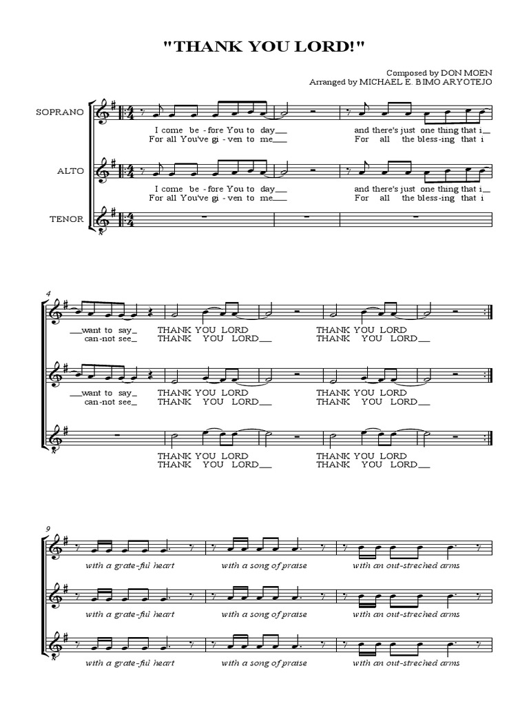 Thank You Lord Don Moen Pdf Choral Compositions Choral Music