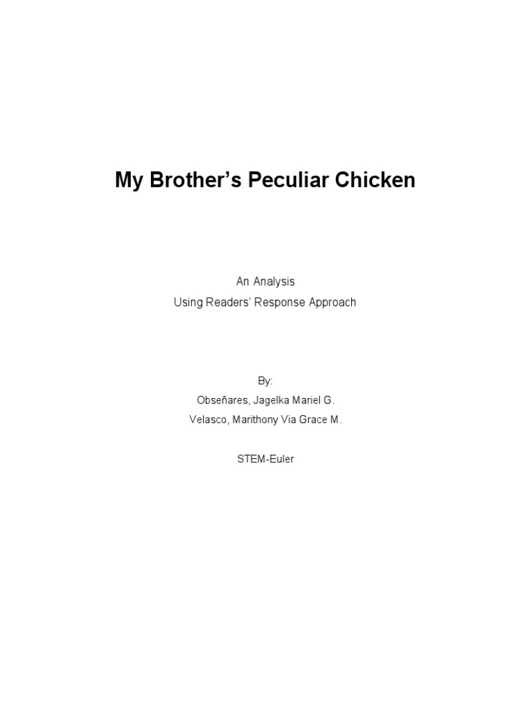 My Brother's Peculiar Chicken Cultural Awareness PDF Chicken