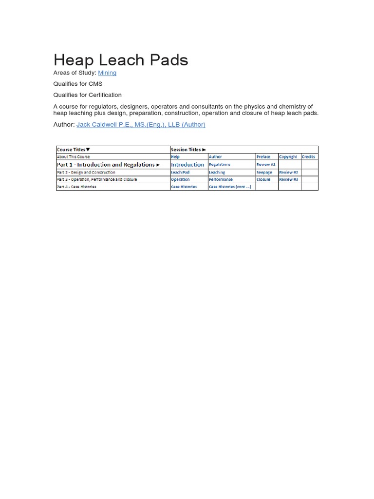 Heap Leach Pads | PDF | Mining | Groundwater