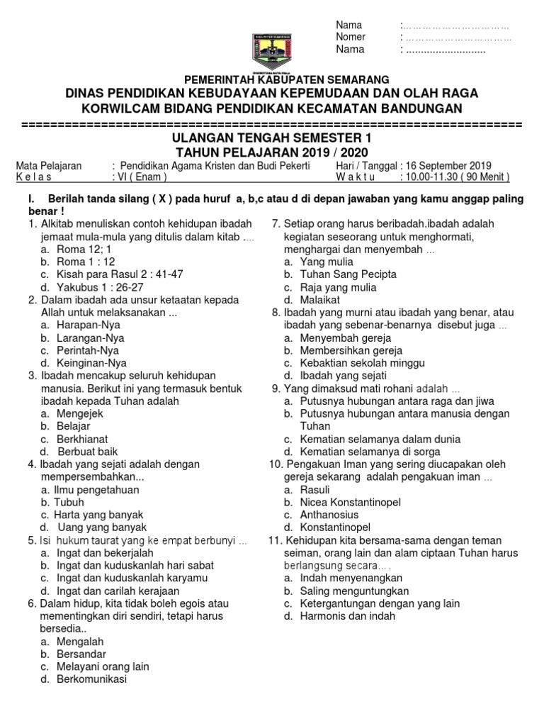 Soal Pts 1 Pak Bp Kls Vi 2019 2020