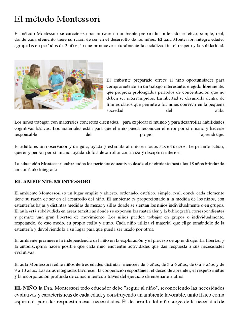 El Método Montessori | PDF | Educación Montessori | Adultos