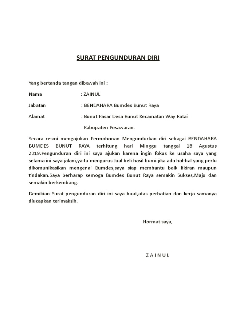 Surat Pengunduran Diri