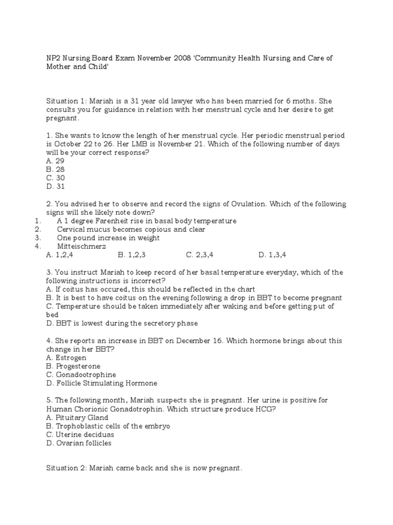 NP2 Nursing Exam: Maternal Health Focus | PDF | Infertility | Breastfeeding