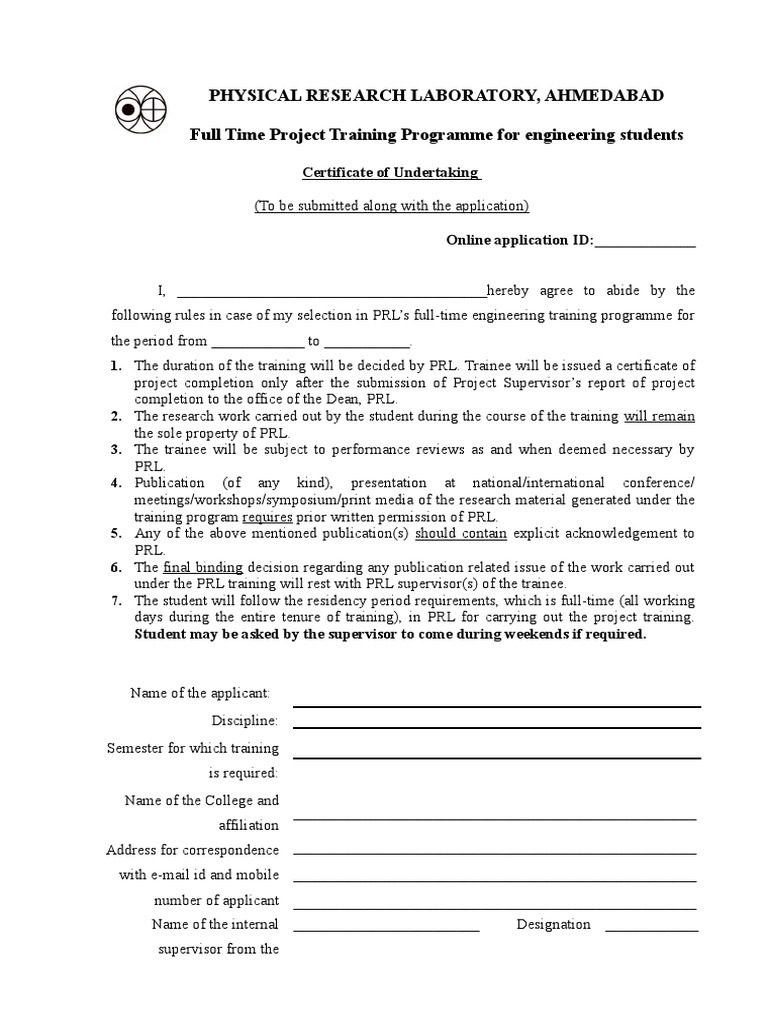 PRL Internship Application Undertaking | PDF | Academia