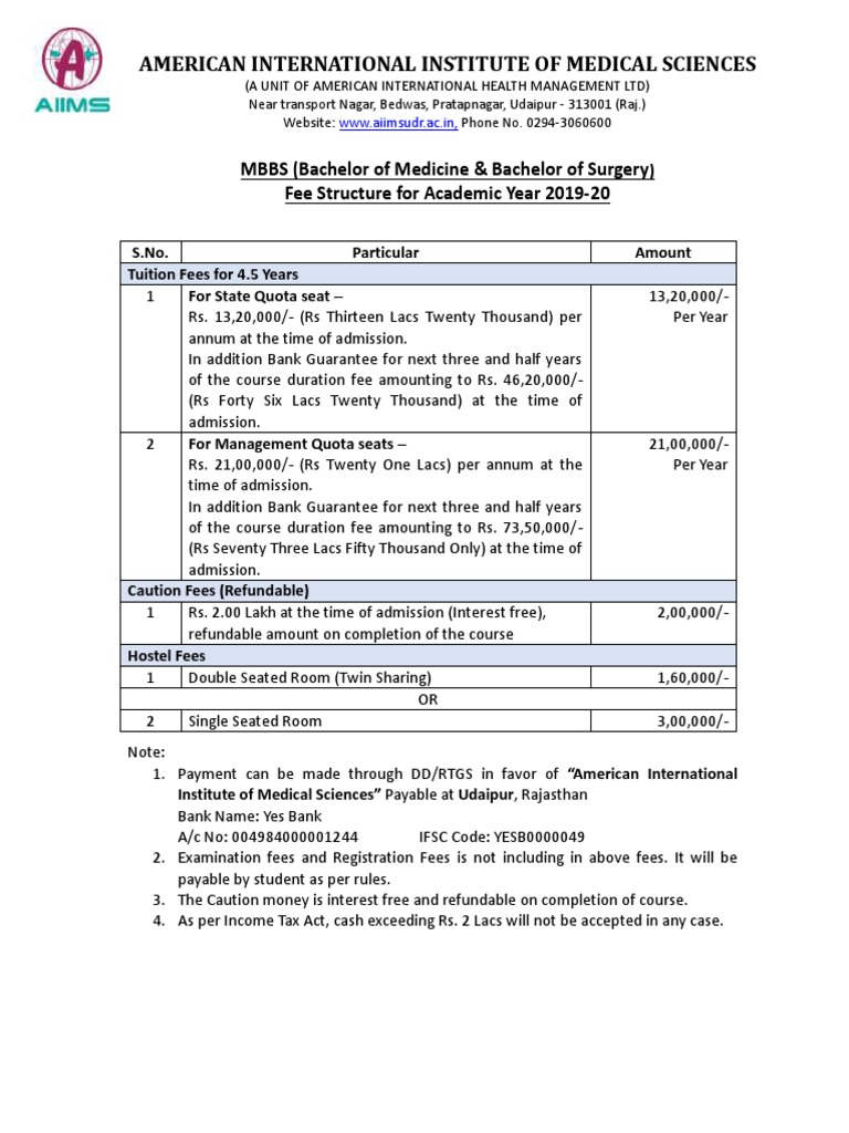 Medical College Fee Structure PDF