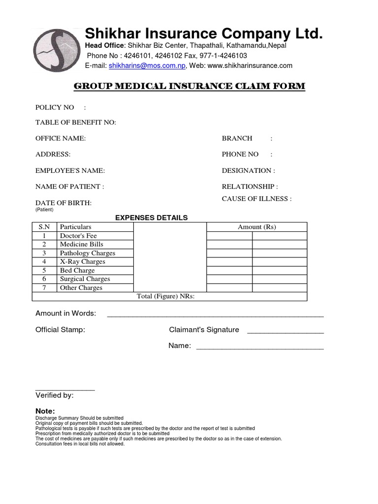 Group Medical Insurance Claim Form | PDF