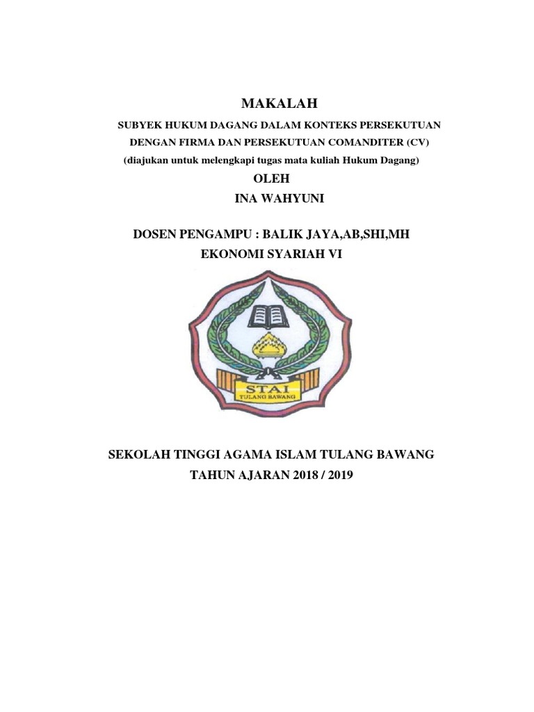 Makalah Hukum Dagang Subyek Hukum Dagang