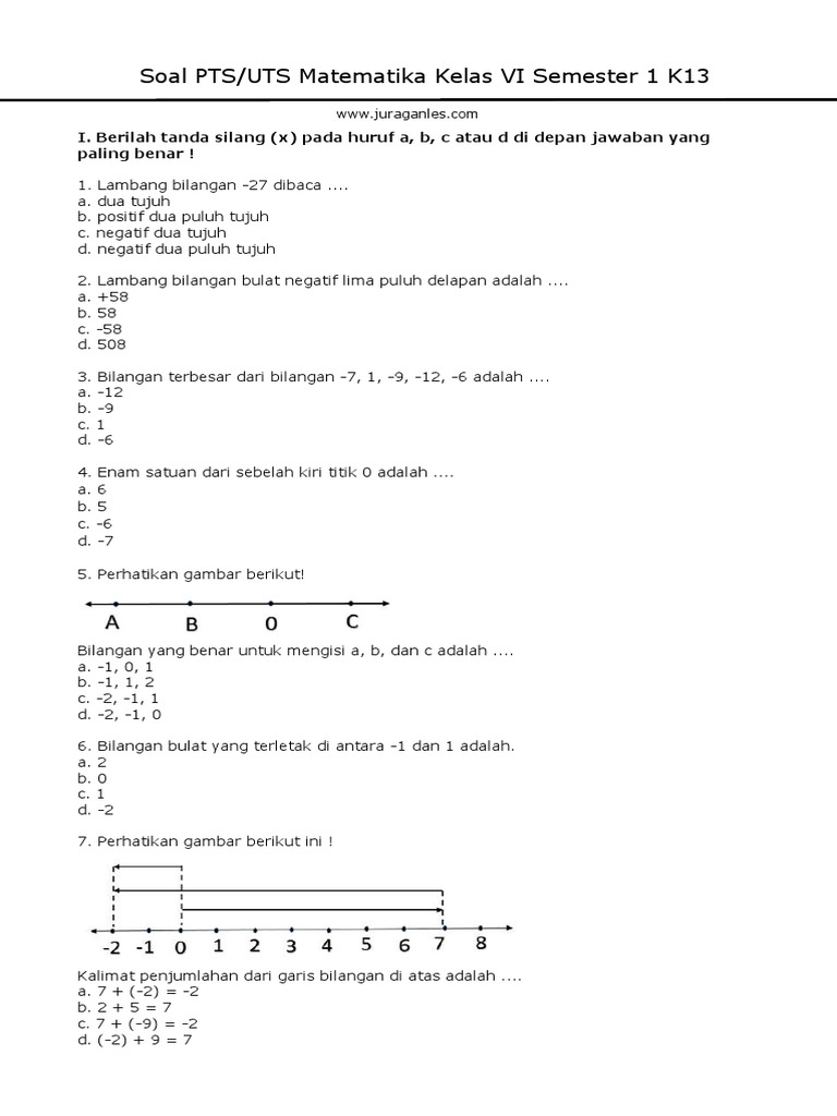 Soal Uts Pts Matematika K13 Kelas 6 Semester 1 Terbaru Pdf