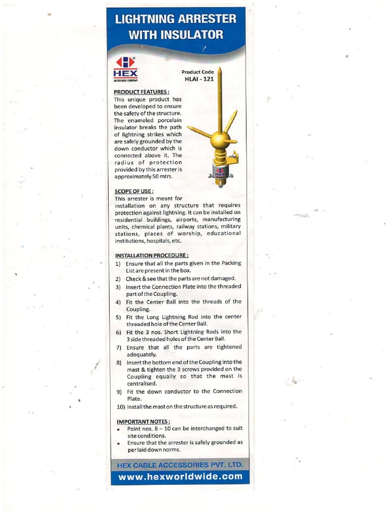 Lightning Arrester Installation Guide | PDF