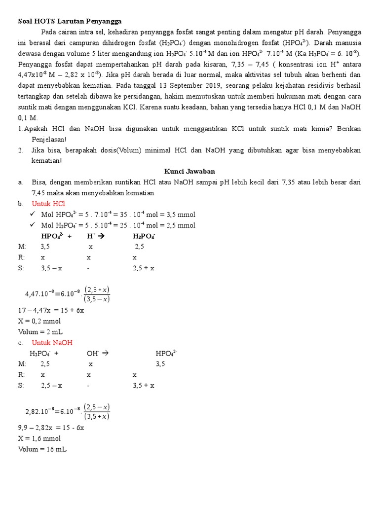Soal Hots Larutan Penyangga Tahun Ajar