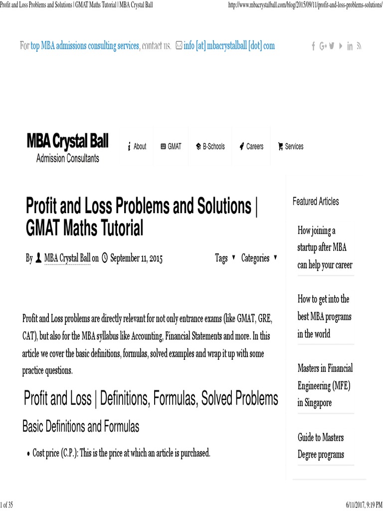 Profit and Loss Problems and Solutions - GMAT Maths Tutorial - MBA ...
