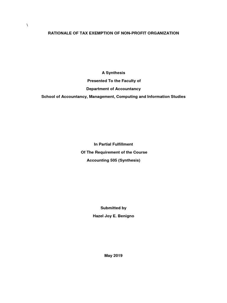 Rationale of Tax Exemption of Non Stock Non Profit Organization PDF