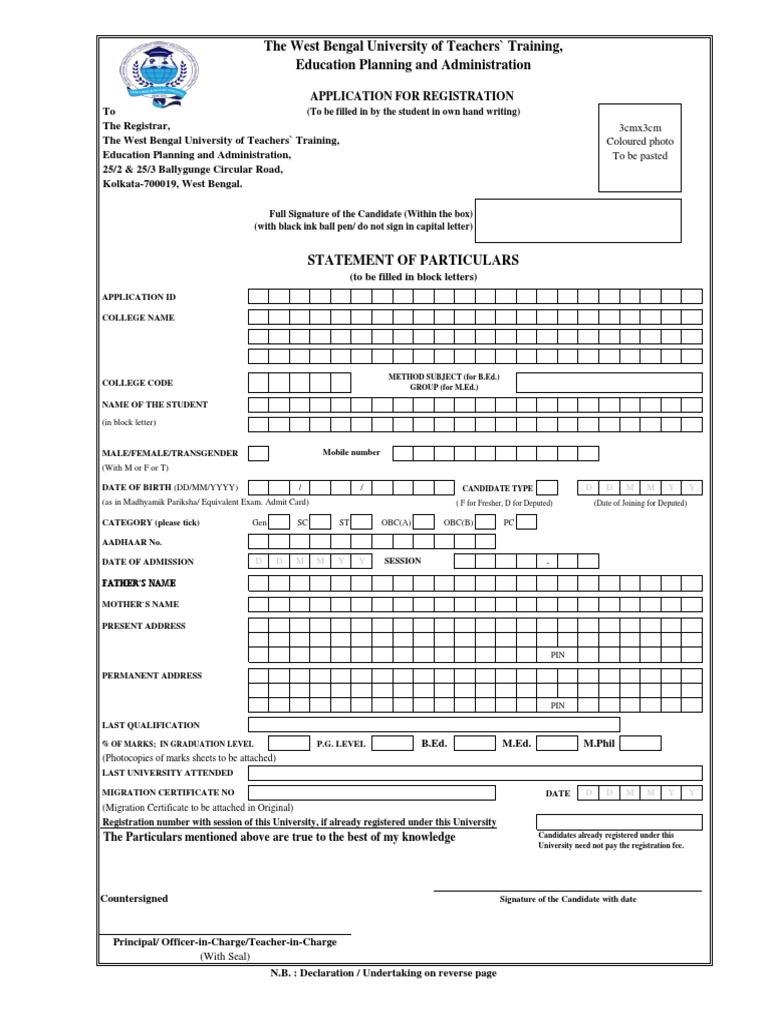 West Bengal University Registration Form | PDF | Learning