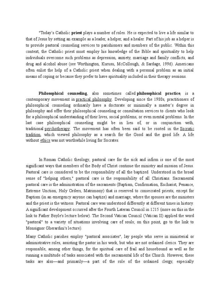Roles of Catholic Priests in Pastoral Care | PDF | Behavioural Sciences ...