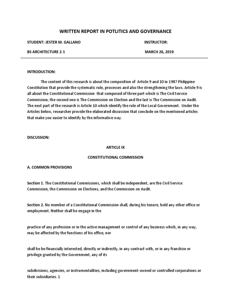 Written Report in Potlitics and Governance | PDF | Local Government ...