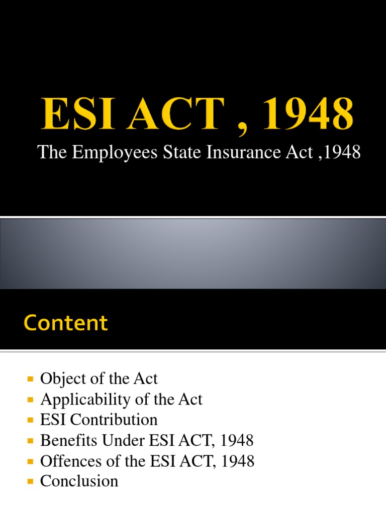 Esi Act , 1948 Labor Employment
