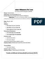 Roselyn Villanueva de Leon: Tesda Certificate in Household Services (2015)