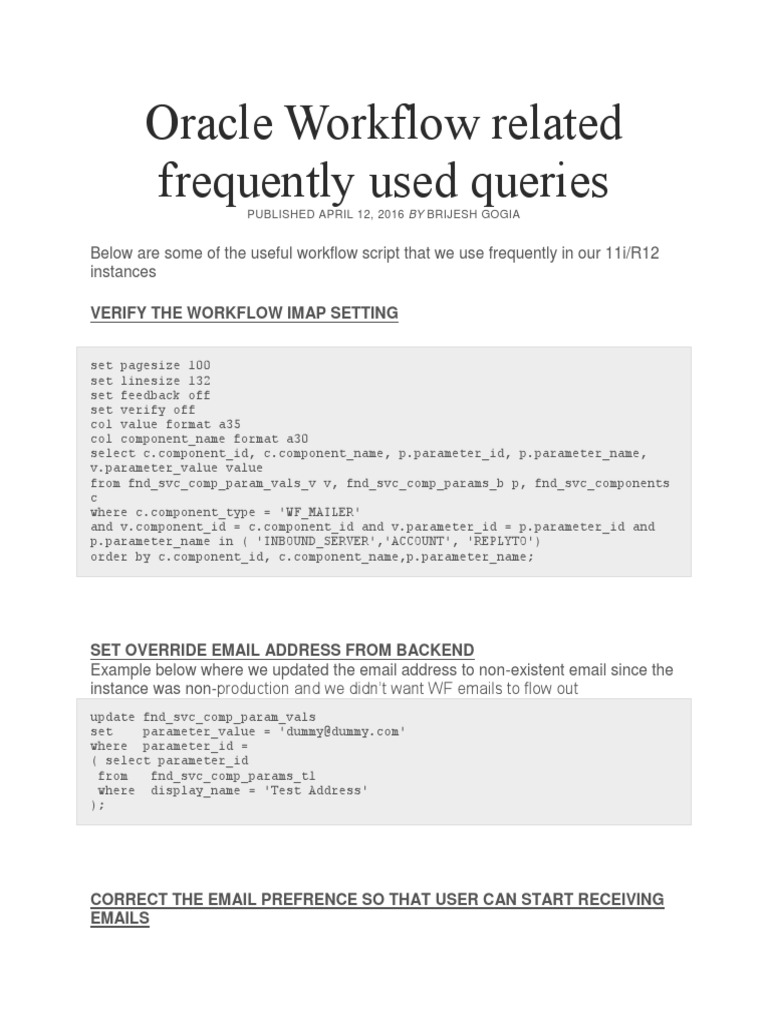 Oracle Workflow Queries for Email Management | PDF | Internet Protocols ...