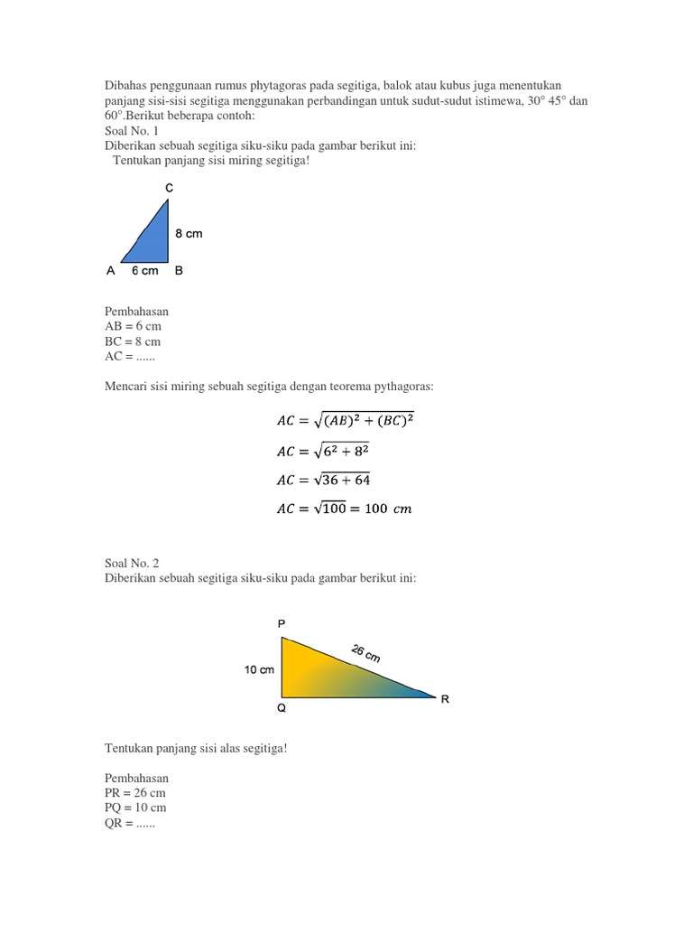 Penggunaan Rumus Phytagoras Pada Segitiga
