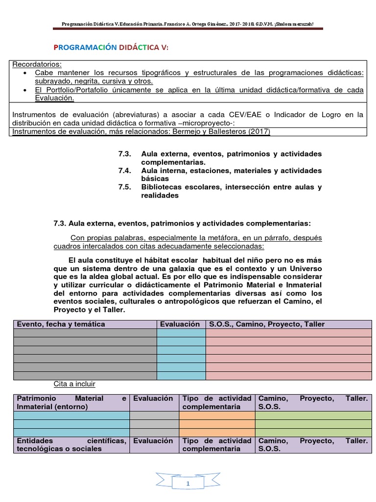 Programación Didáctica V: Primaria 2017-2018 | PDF | Salón de clases ...