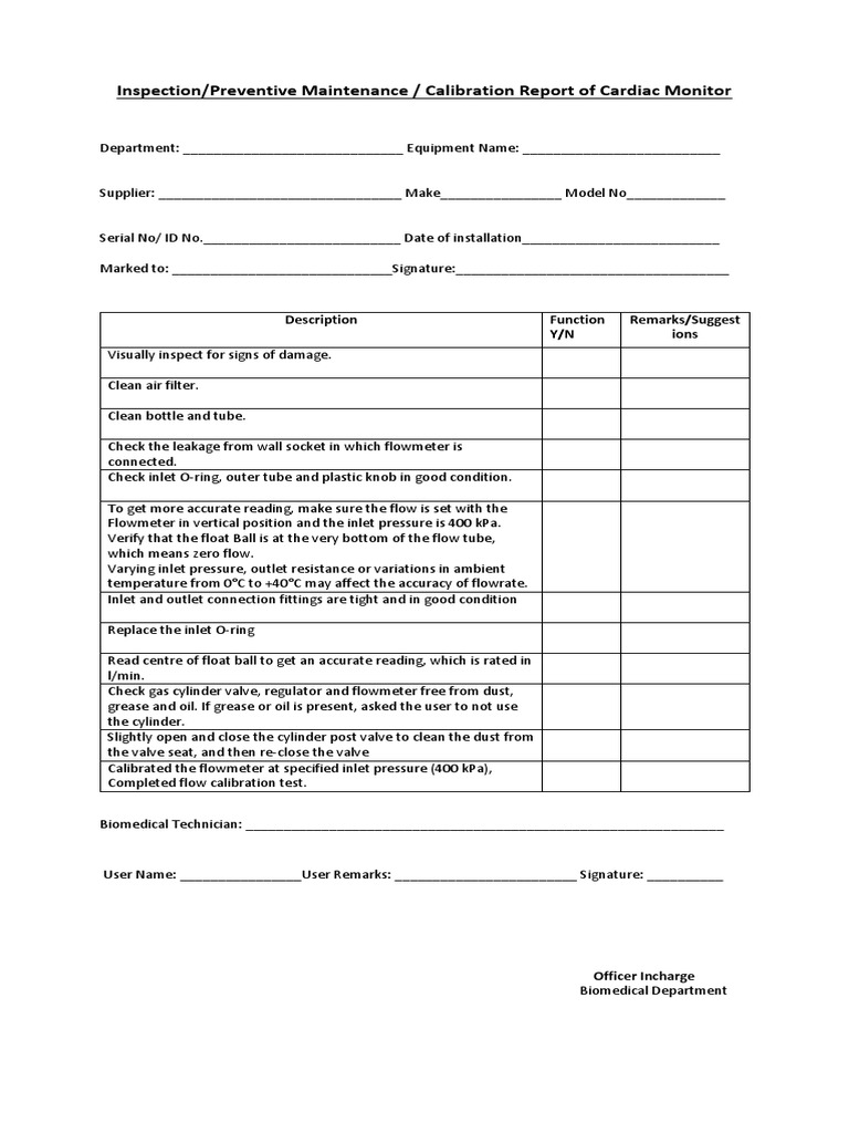 Flowmeter Preventive Maintenance Form