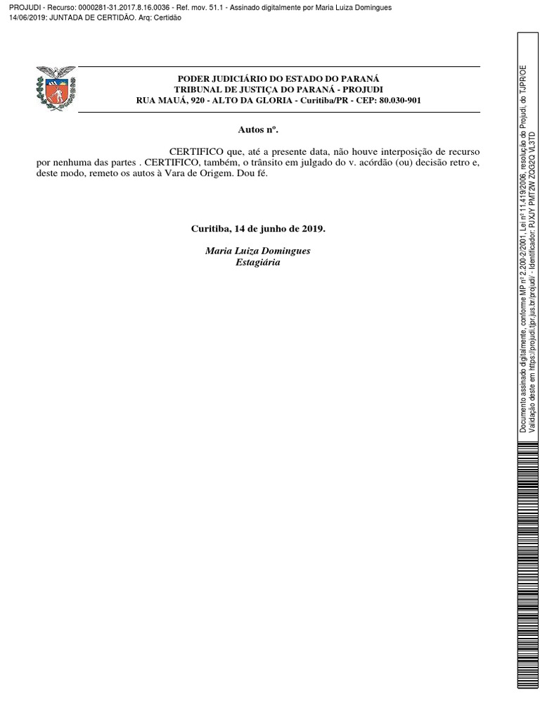 Certidão de Trânsito em Julgado PDF