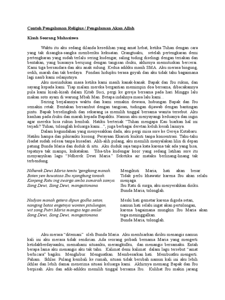 Contoh Refleksi Pengalaman Religius