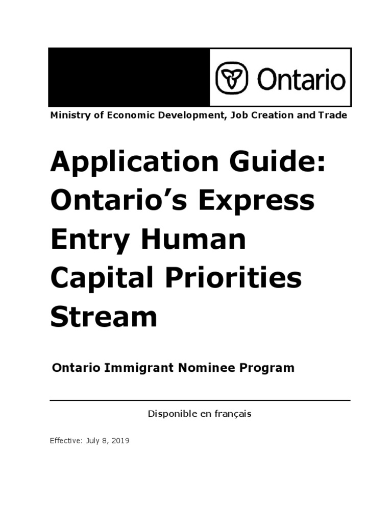 Application Guide Ontario's Express Entry Human Capital Priorities