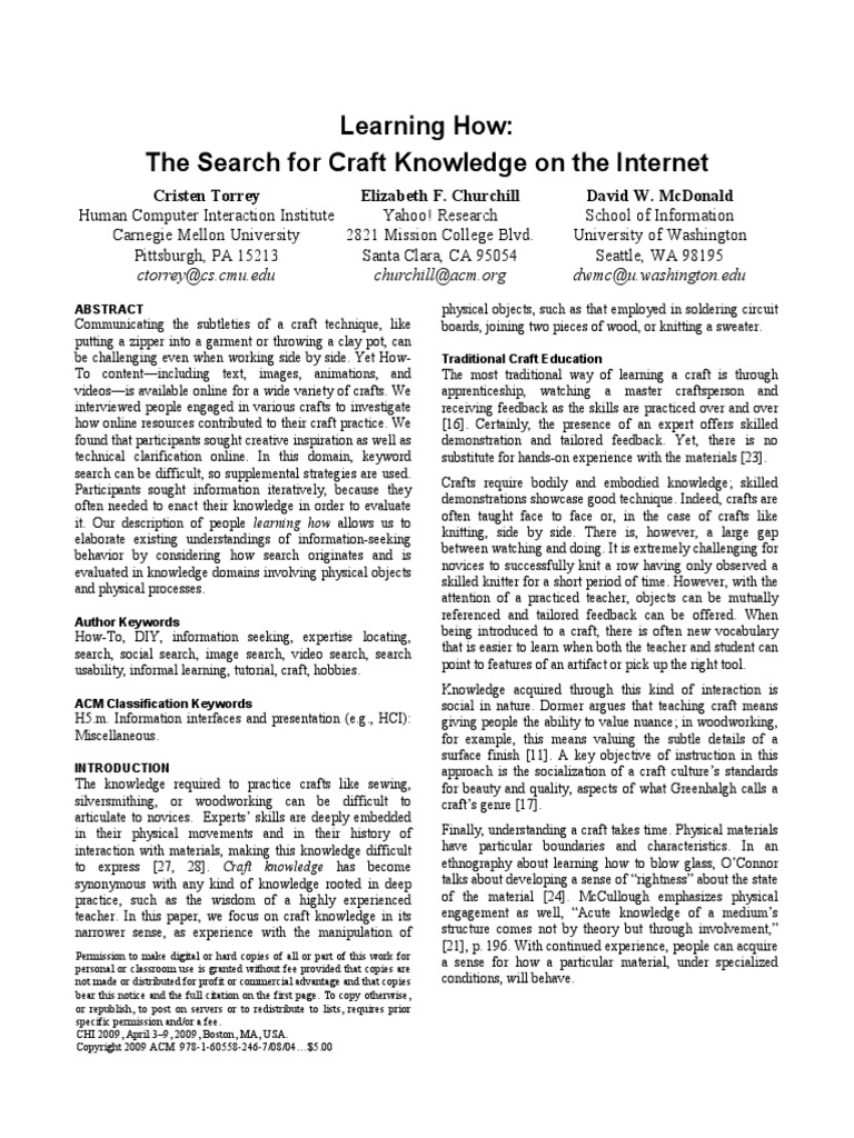 Learning How: The Search For Craft Knowledge On The Internet | PDF ...