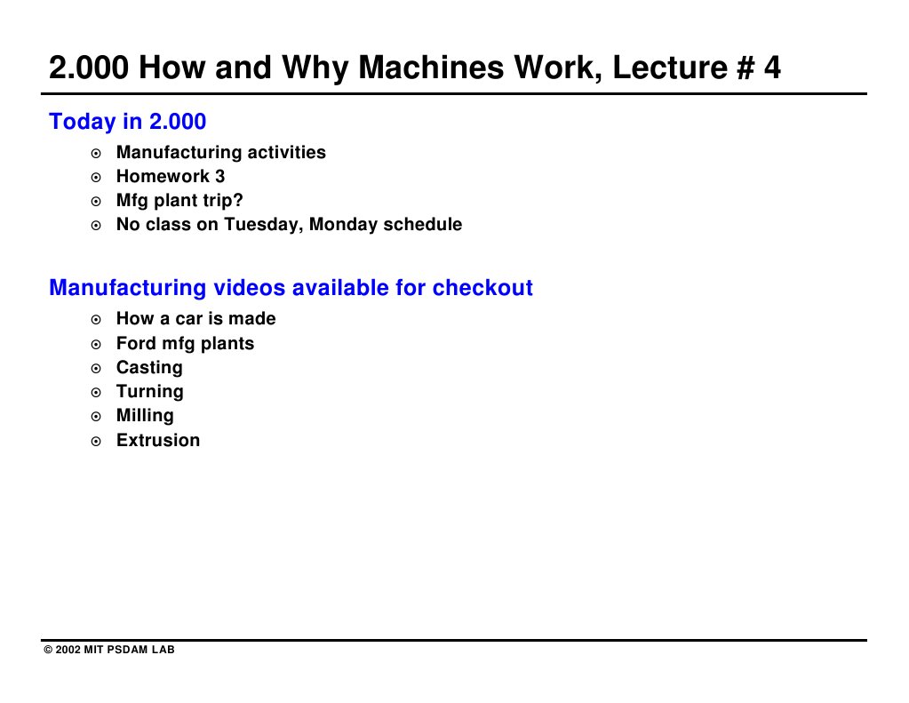 2.000 How and Why Machines Work, Lecture # 4: Today in 2.000 | PDF