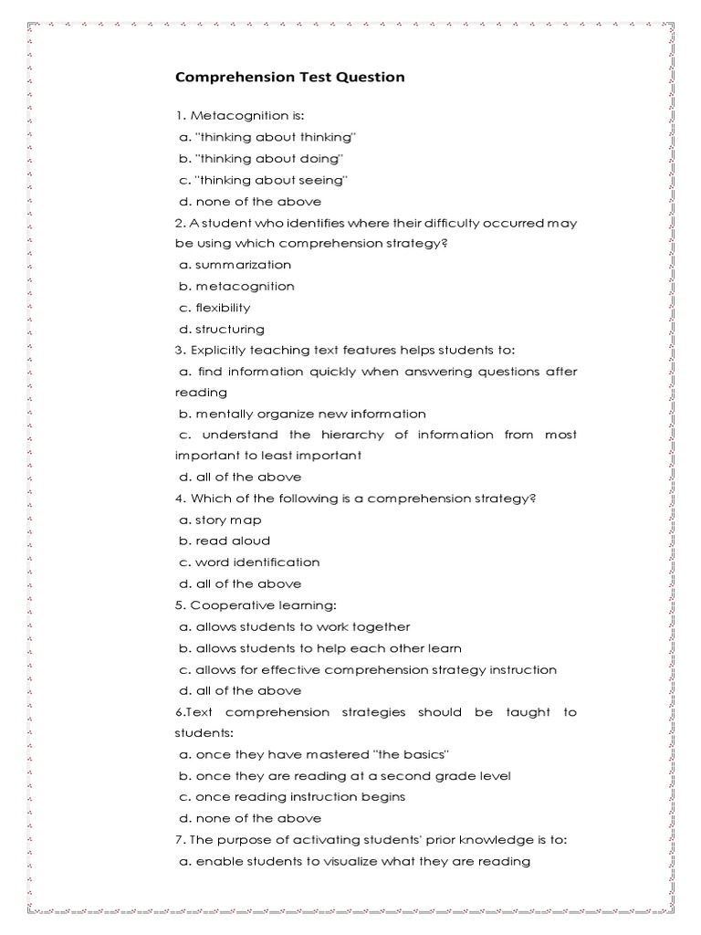 Comprehension and Phonemic Awareness Test | PDF | Reading Comprehension ...