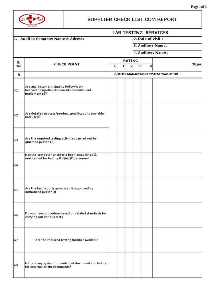 Supplier Audit Checklist | PDF | Auditor's Report | Audit