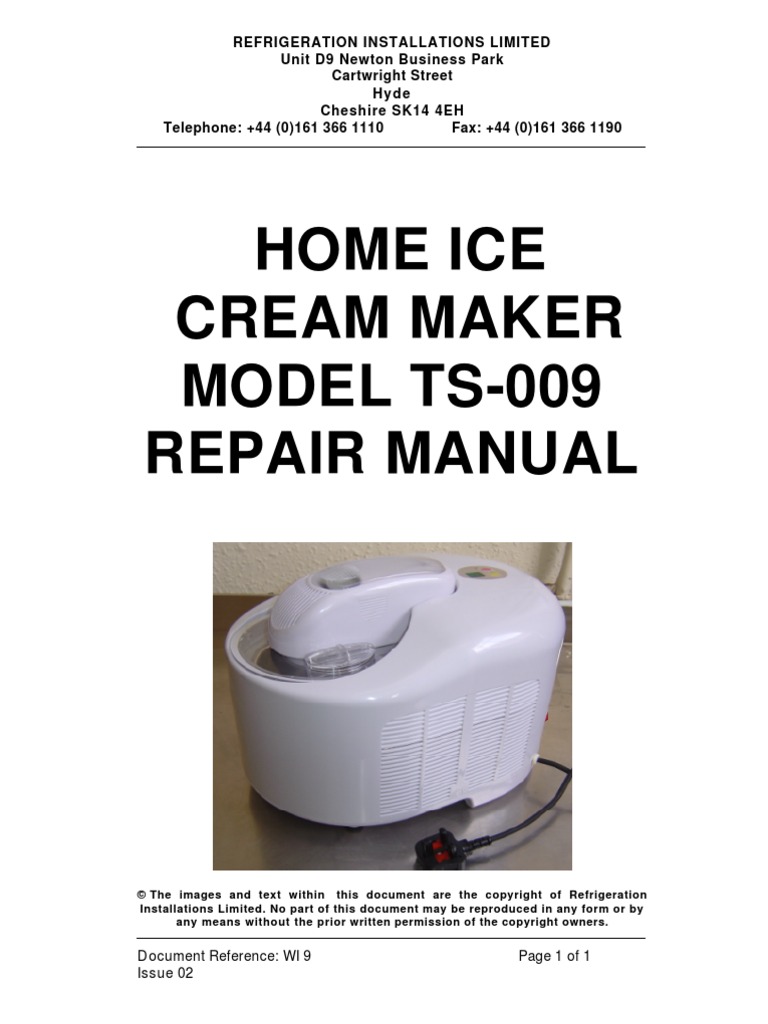 Home Ice Cream Maker MODEL TS009 Repair Manual