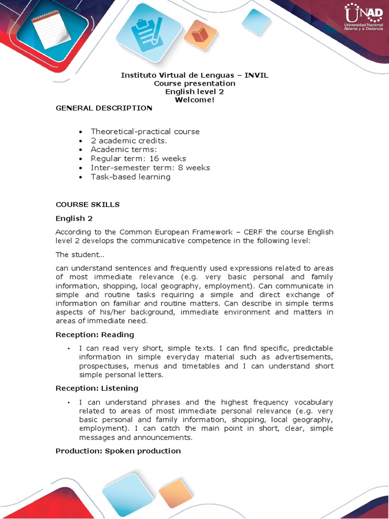 English Level 2 Course Overview | PDF | Educational Assessment ...