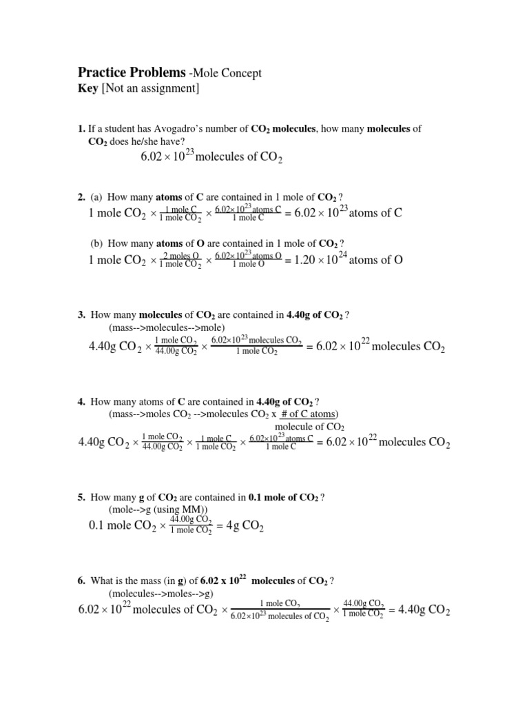 Mole Concept Practice Problems | PDF | Science & Mathematics ...