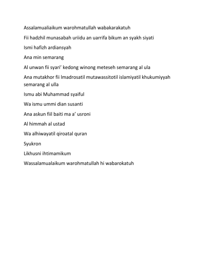 Perkenalan Diri Bahasa Arab | PDF