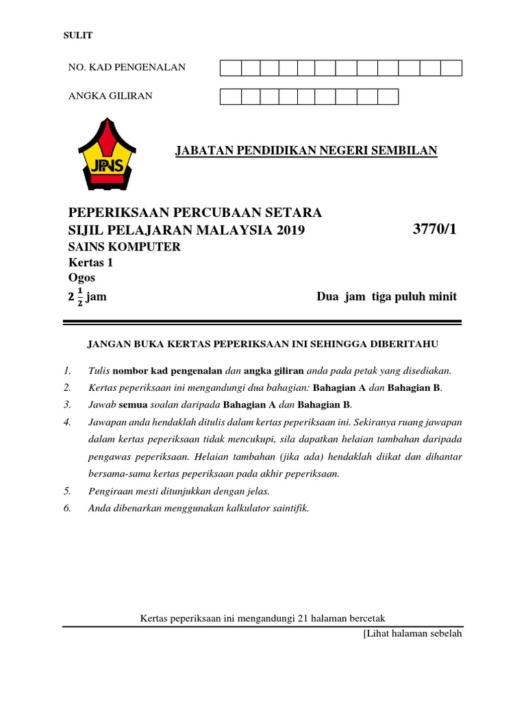 Sains Komputer Percubaan Spm 2019 Ns Edit Pdf