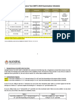 Manipal Entrance Test (MET) 2019 Examination Schedule