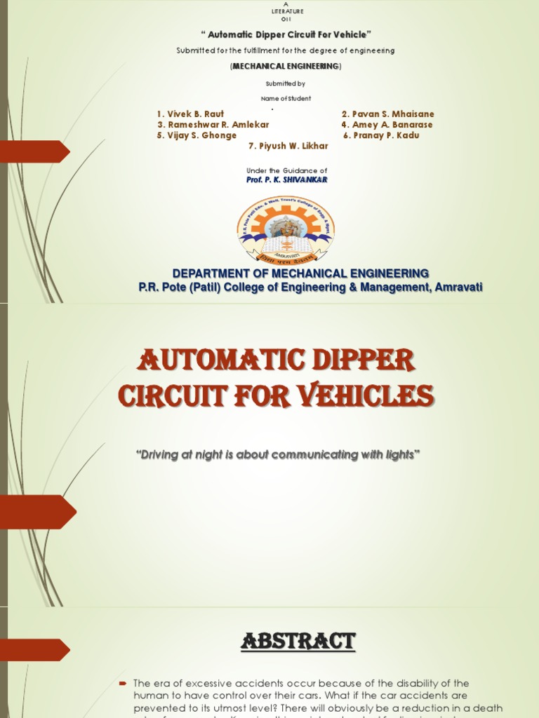 Litreature On Automatic Dipper Circuit For Vehicle-2 | PDF | Headlamp ...