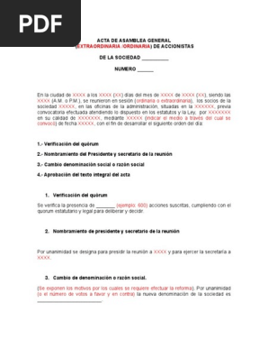 Acta Cambio Razon Social Pdf Quorum Justicia