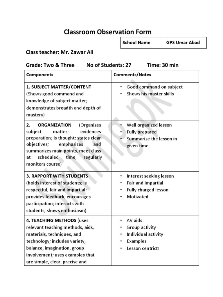 AIOU B.ed Field Notes 8607 Teaching PracticeI PDF Classroom