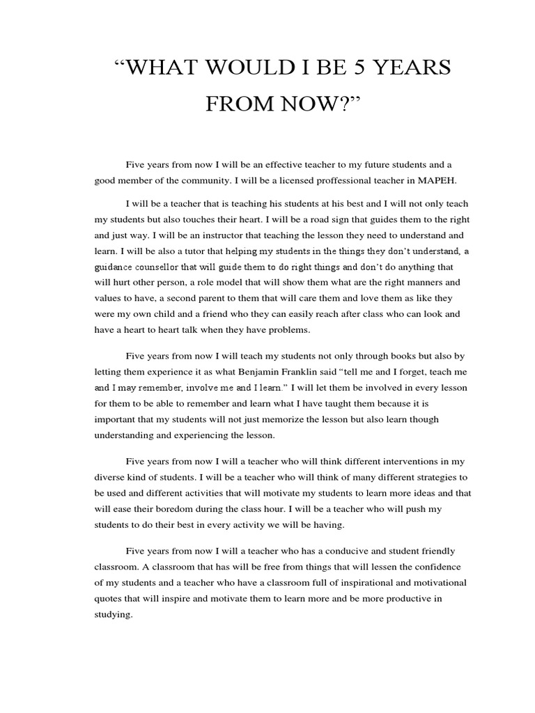 What Would I Be 5 Years From Now Pdf Pedagogy Teachers
