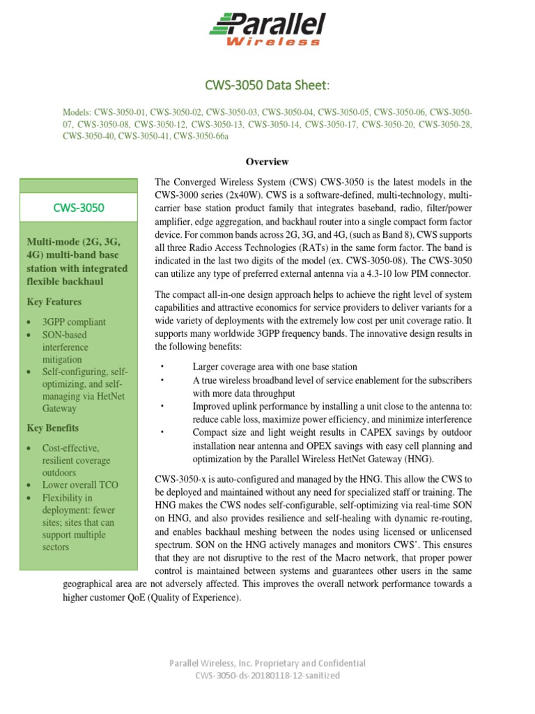 Parallel Wireless CWS3050x Outdoor Model PDF PDF 4 G Wi Fi