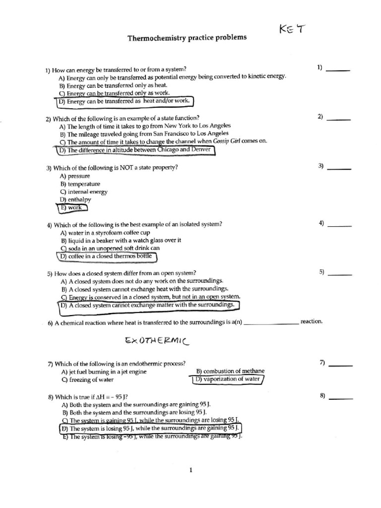Thermochemistry Practice Problems Key PDF | PDF