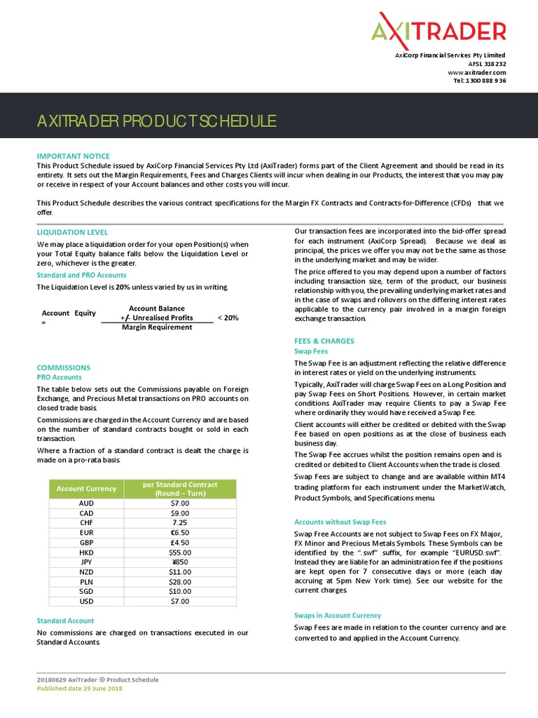 Axitrader Product Schedule | PDF | Contract For Difference | Futures  Contract