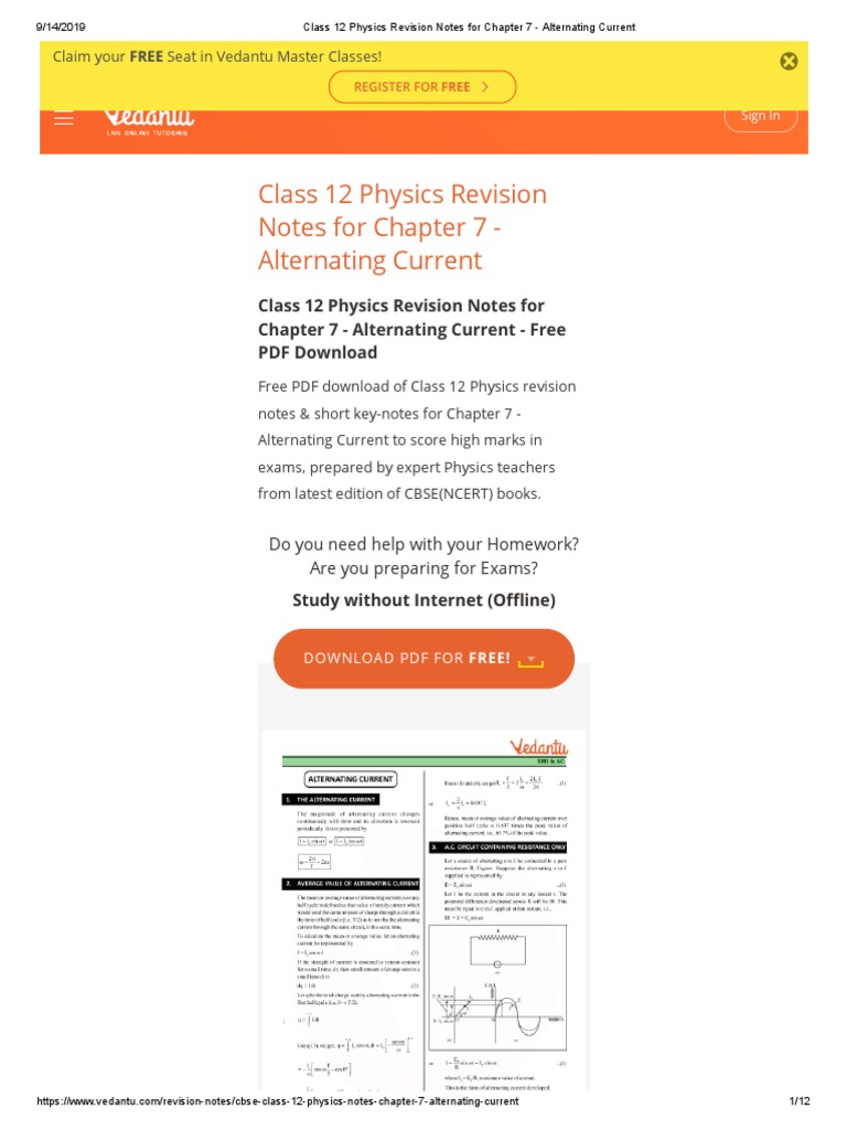 Class 12 Physics Notes For Alternating Current | PDF | Electricity ...