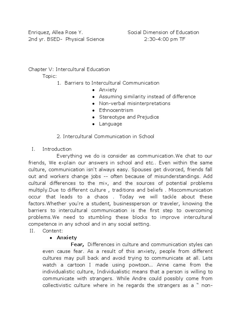 Barriers to Intercultural Communication | PDF | Nonverbal Communication ...