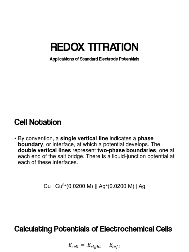 Redox Titration and Cell Potentials | PDF | Science & Mathematics