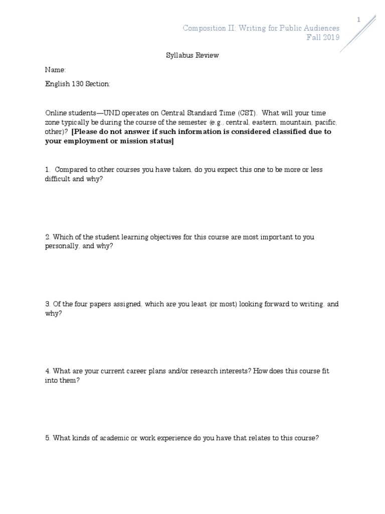 Composition II Syllabus Overview | PDF | Career & Growth