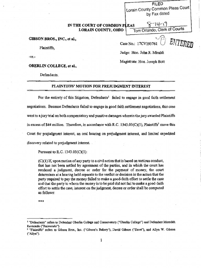 Plaintiffs' Motion for Prejudgment Interest | PDF | Lawsuit | Judgment ...